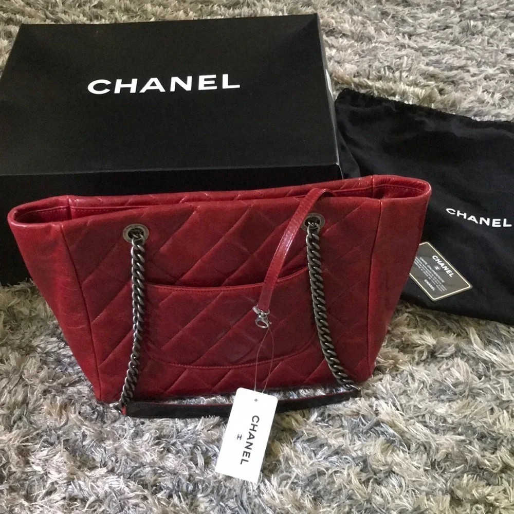 Chanel Red Leather Bag L 10.5” x W 4” x H 8.5”